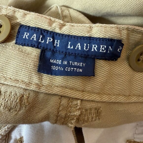 Ralph Lauren VTG Cargo Khaki Pants Sz 2 Low Rise Reconstructed Pocket Button Hem - Picture 5 of 10